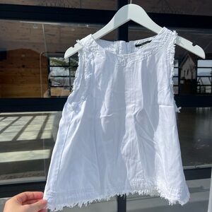 Tahari White Frayed Hem Tank Top